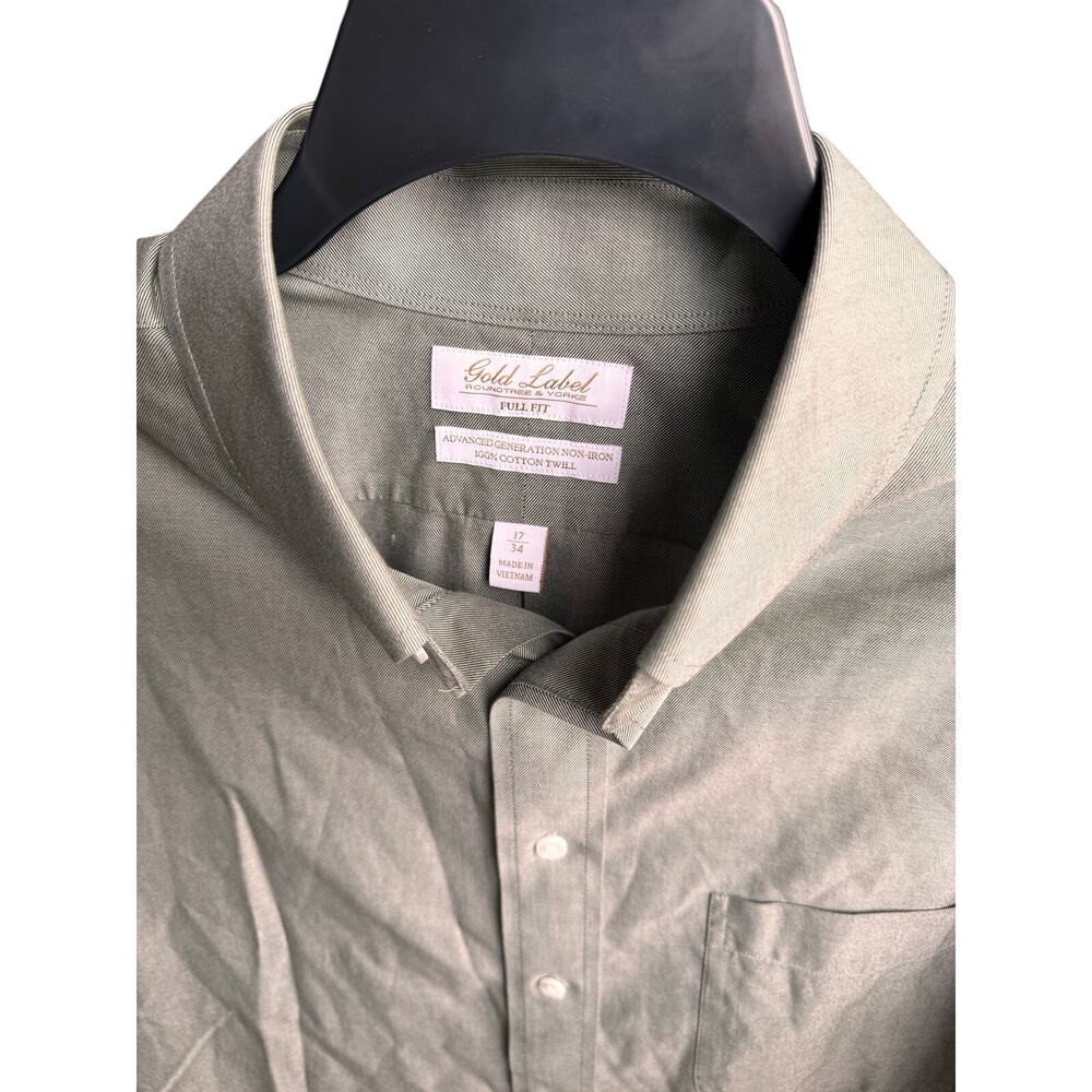 Roundtree & Yorke Gold Label Non-Iron Dress Shirt Green XL 17x34 Full Fit